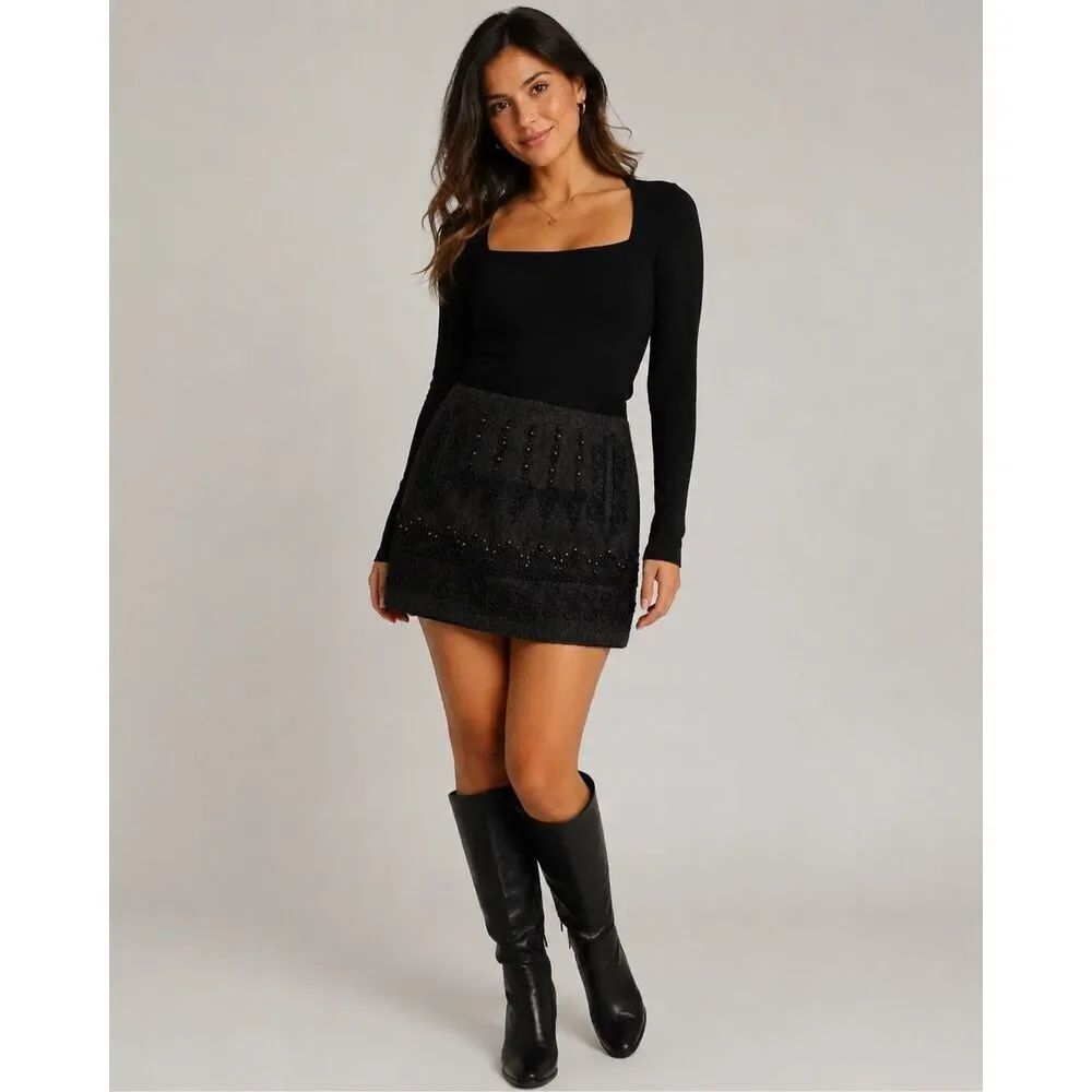 Nanette Lepore Wool Blend Embellished Mini Skirt Size 4